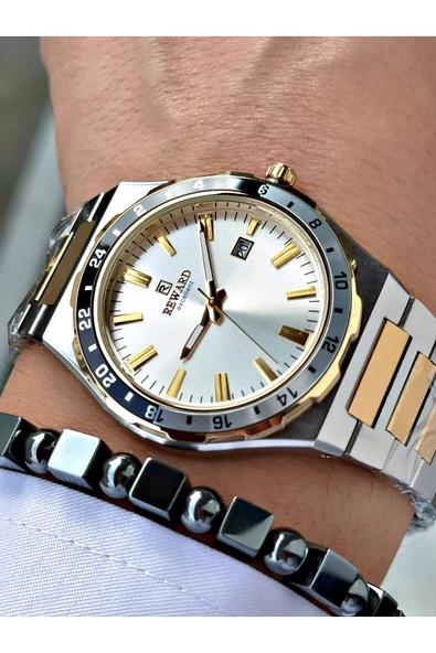Reward Altın Gümüş Renk Takvimli Model Spor Çelik Kordon Erkek Kol Saati + BİLEKLİK HEDİYELİ ürün görseli 1