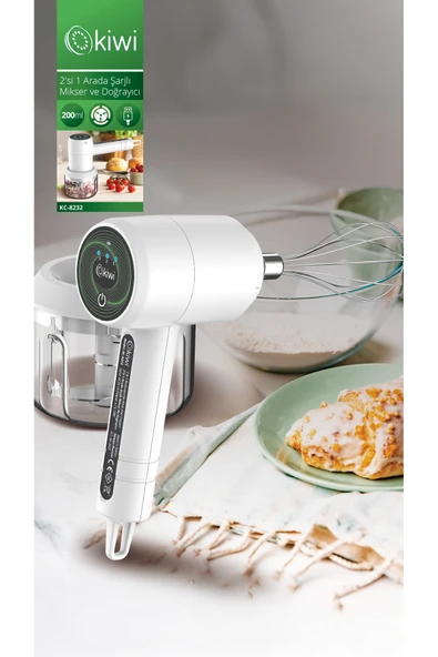 Kiwi KC-8232 Şarjlı El Mikseri ve Doğrayıcı Rondo 2'si 1 Arada 3 Hız Kademeli 200 Ml ürün görseli 1