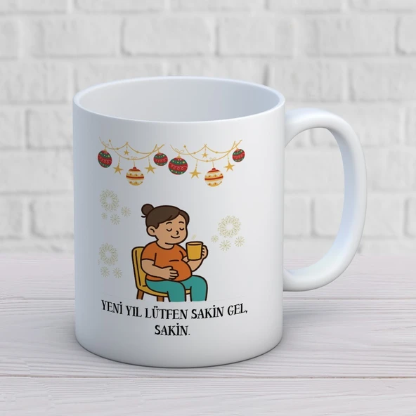 Yılbaşı Temalı Yeni Yıl Lütfen Sakin Gel Baskılı Hediyelik Kupa ürün görseli 1