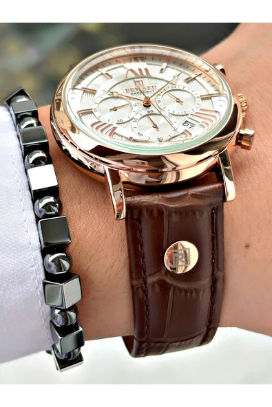 Reward Kahverengi Deri Kordon Roma Rakamlı Orjinal Kilit Fonksiyonlu Erkek Kol Saati + BİLEKLİK HEDİYELİ - Resim 5