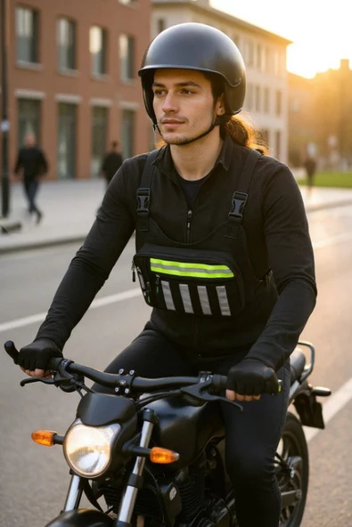 Motosiklet ve Bisiklet Kullanıcıları İçin Unisex Reflektörlü 3 Bölmeli Göğüs Çantası - Resim 4