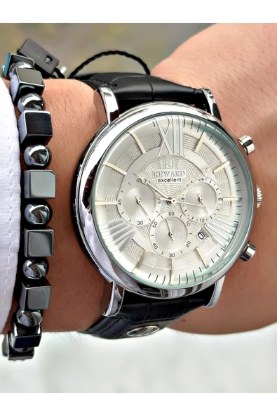 Reward Siyah Renk Deri Kordon Roma Rakamlı Orjinal Kilit Fonksiyonlu Erkek Kol Saati + BİLEKLİK HEDİYELİ - Resim 4