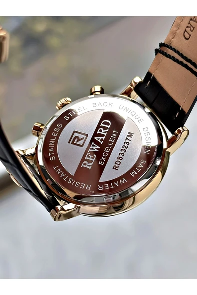 Reward Siyah Renk Deri Kordon Roma Rakamlı Orjinal Kilit Fonksiyonlu Erkek Kol Saati + BİLEKLİK HEDİYELİ - Resim 6