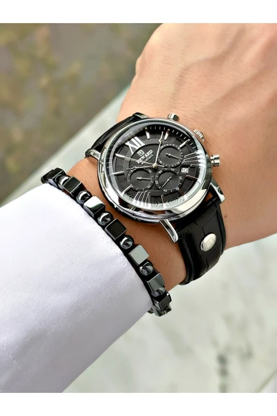 Reward Siyah Renk Deri Kordon Orjinal Klips Fonksiyonlu Erkek Kol Saati + BİLEKLİK HEDİYELİ - Resim 4