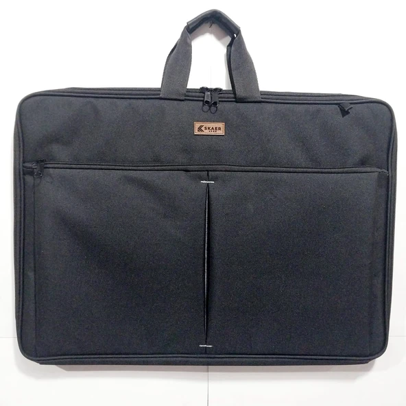 askılı, fermuarlı 50x70 resim çantası su geçirmez ketenli kumaş 55x75 proje çantası körüklü çift bölme siyah ürün görseli