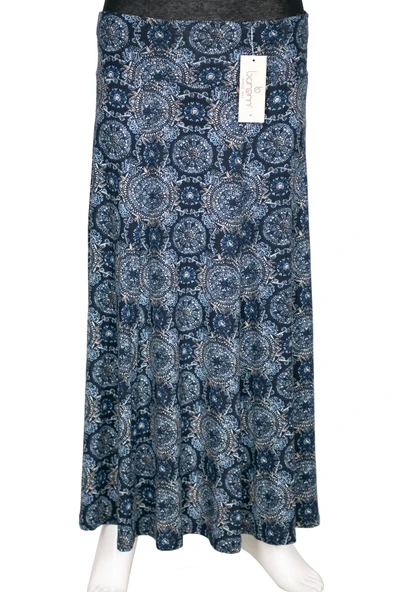 Barem Kadın Arzu Korsajlı 6 Parçalı Desenli Penye Lacivert Etek D60 ürün görseli 1