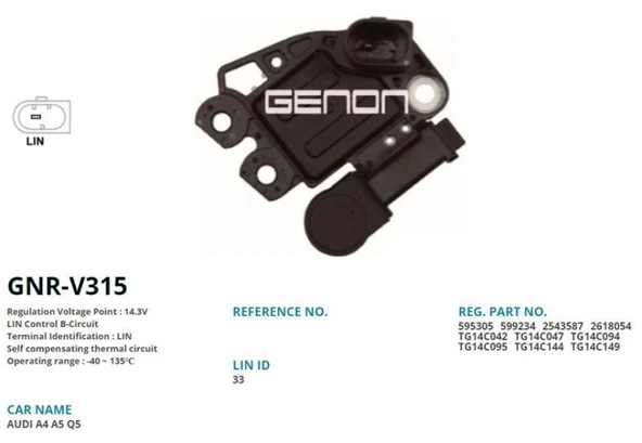 Vag Alternator Konjektor Valeo Tip 12v Audı A4 - A5 - Q5 2.0 Tdi (lin) - Genon Gnr-V315 ürün görseli 1
