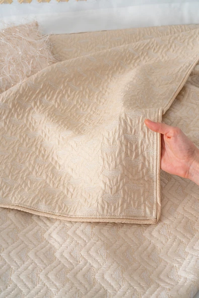 Parla Cappuccino Nakışlı Çift Kişilik Nevresimli Pike Seti - 8 Parça Çeyiz Seti - Resim 6