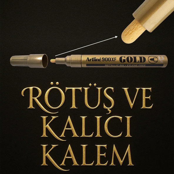Metalik Yaldızlı Gold Renk Markör Kalemi Kalıcı Rötüş Yazı Marker Metal Plastik Cam Ahşap Tüm Yüzey - Resim 3