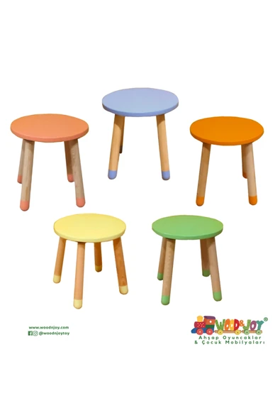 Wood & Joy Doğal Ahşap Renkli Çocuk Tabure (LİLA) - Resim 2