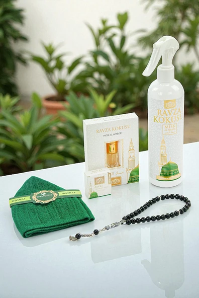 Ravza Temalı Hediyelik Set - Seccade, Ravza Kokusu, Sabun ve Takke Dini Hediye Seti - Resim 8
