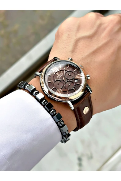 Reward Kahverengi Deri Kordon Roma Rakamlı Orjinal Kilit Fonksiyonlu Erkek Kol Saati + BİLEKLİK HEDİYELİ - Resim 2