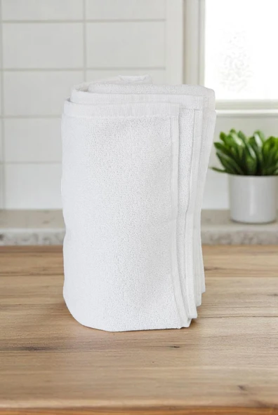 %100 Pamuk Yumuşak Dokulu Tüy Dökmez El Yüz ve Abdest Havlusu 50 X 90 cm - Beyaz - Resim 3