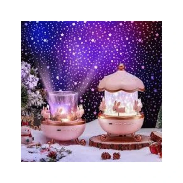 BUNNY'S CARROUSEL Dönen Işıklı Müzikli Gece Lambası, Tavşan Figürlü Karusel Oyuncak, Çocuk Odası Dekoru, Hediye Seçeneği | HZLSTORE - Resim 4