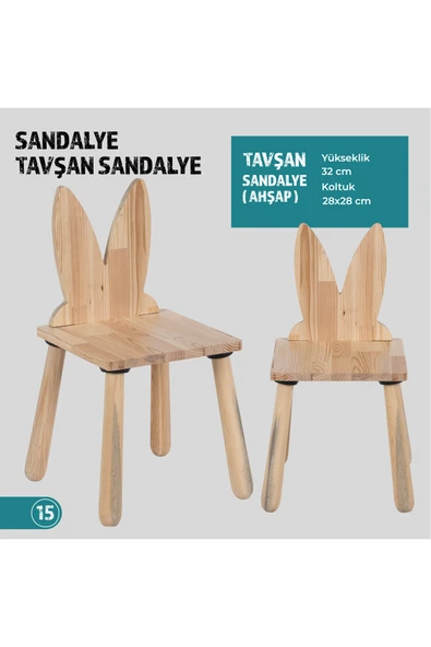 Wood & Joy Doğal Ahşap Çocuk Sandalye Tavşan - Resim 2
