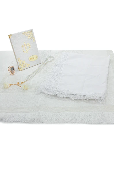 Mini Sandıklı Çeyizlik Gelin Bohçası Seccade Seti - Şal, Yasin Kitabı, Tesbih, Zikirmatik - Resim 6