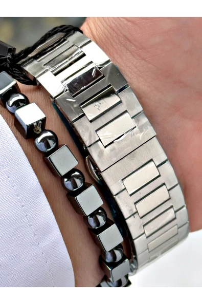 Reward Gümüş Renk Klasik Kare Model Çelik Kordon Erkek Kol Saati + BİLEKLİK HEDİYELİ - Resim 5