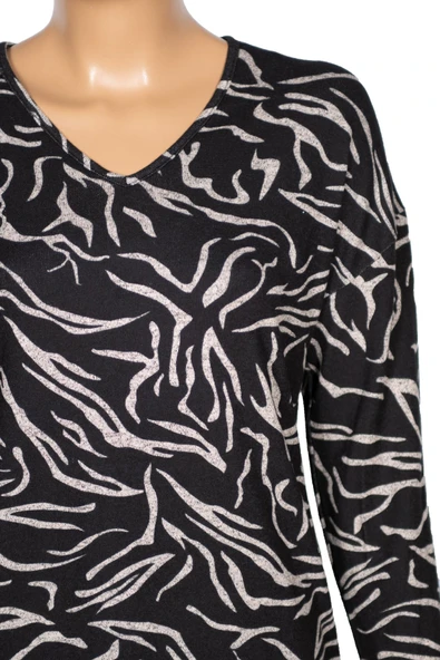 Barem Kadın Lina Büyük Beden Kışlık V Yaka Yumoş Siyah Bluz D07 - Resim 3