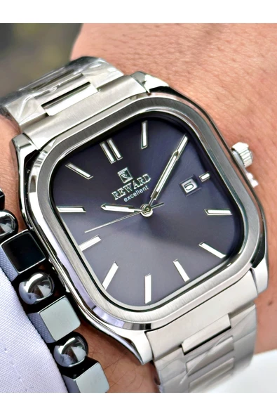 Reward Gümüş Renk Klasik Kare Model Çelik Kordon Erkek Kol Saati + BİLEKLİK HEDİYELİ ürün görseli 1