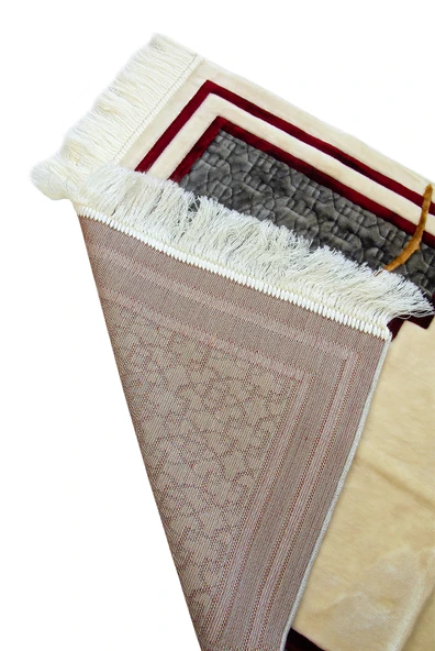 Kabe Detaylı Lüks Kaymaz Tabanlı Kadife Seccade - Resim 3