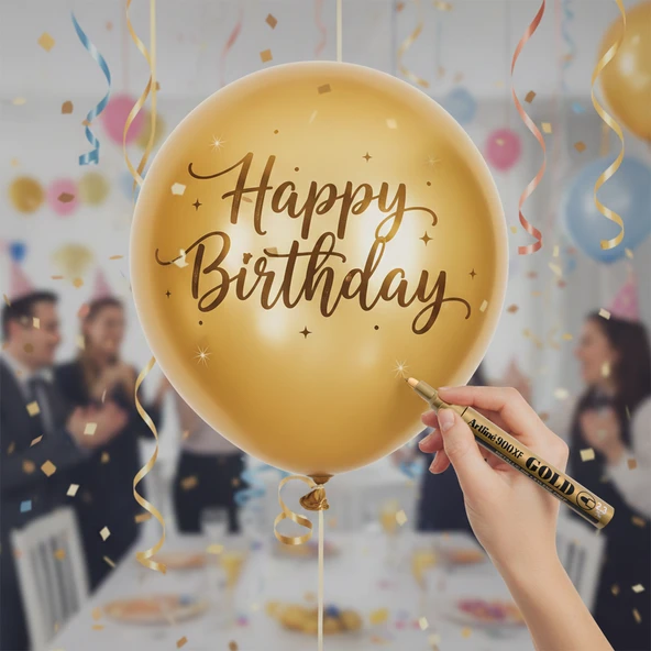 Metalik Yaldızlı Gold Renk Markör Kalemi Kalıcı Rötüş Yazı Marker Metal Plastik Cam Ahşap Tüm Yüzey - Resim 6