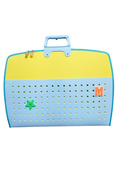 fermuarlı 35x50 resim çantası, proje çantası delikli model  su geçirmez  (38x55 cm) mavi-sarı ürün görseli