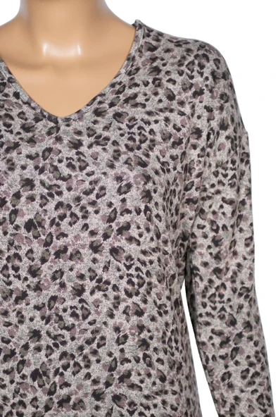 Barem Kadın Lina Büyük Beden Kışlık V Yaka Yumoş Kahve Bluz D08 - Resim 3