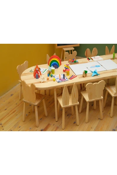 Wood&joy Doğal Ahşap 2.40 Oval Grup Etkinlik Masası, Grup Masası, Etkinlik Masası - Resim 3