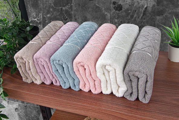 Jakarlı %100 Pamuklu 6'lı Lüks Kutulu Çeyizlik El Yüz Havlu Seti - 50x90 - 00050 - Resim 3