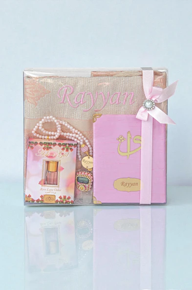 Hediyelik Kişiye Özel İsimli Seccade Seti - Yasin Kitabı, Tesbih, Zikirmatik, Esans - Pembe ürün görseli 1