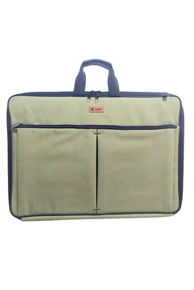 askılı, fermuarlı 50x70 resim çantası su geçirmez ketenli kumaş (55x75 )proje çantası körüklü çift bölme haki ürün görseli