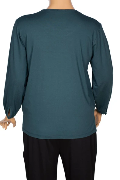 Cimariva Kadın Meyra Büyük Beden O Yaka Nakışlı Koyu Turkuaz Bluz - Resim 5