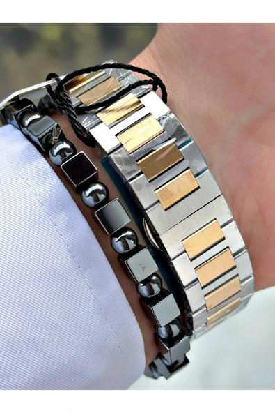 Reward Altın Gümüş Renk Takvimli Model Spor Çelik Kordon Erkek Kol Saati + BİLEKLİK HEDİYELİ - Resim 4