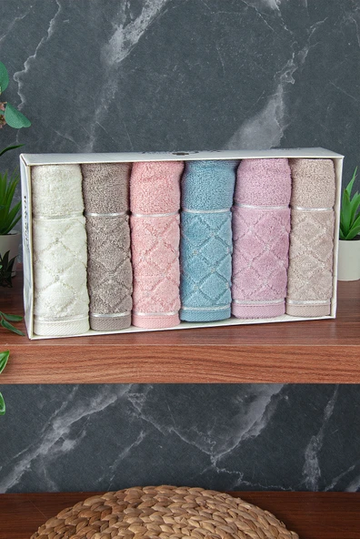 Jakarlı %100 Pamuklu 6'lı Lüks Kutulu Çeyizlik Mutfak Havlusu 30X50 - 00743 - Resim 5