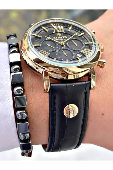 Reward Siyah Renk Deri Kordon Roma Rakamlı Orjinal Kilit Fonksiyonlu Erkek Kol Saati + BİLEKLİK HEDİYELİ - Resim 5
