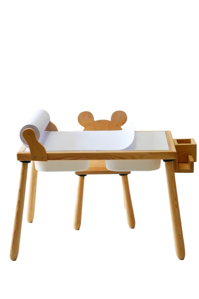 Ahşap Duyusal Çocuk Aktivite Masası+1 Sandalye Seti (Rulo Kağıt Hediyeli) - Resim 3