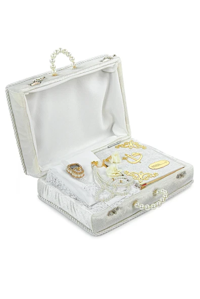 Mini Sandıklı Çeyizlik Gelin Bohçası Seccade Seti - Şal, Yasin Kitabı, Tesbih, Zikirmatik - Resim 2