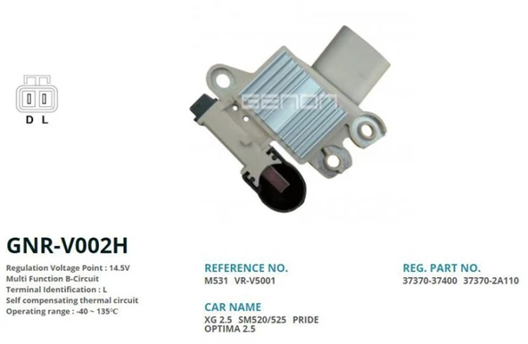 Hyundaı Alternator Konjektor 12v Korea Hyundaı Santa-Fe / Sonata 110 Amp 2 Fis (gnr-V002a Uyumlu) (l) - Genon Gnr-V002h ürün görseli 1