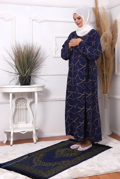 Kadın Biyeli Kruvaze Yaka Pamuklu Viskon Yandan Bağlamalı Namaz Elbisesi - Seccade - Tesbih - İbadet Seti - Resim 2