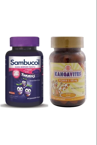 Sambucol Plus Kids Yummies 60 Çiğneme Tableti+solgar Kangavites Chewable Vitamin C 100 Mg 90 Tablet ürün görseli