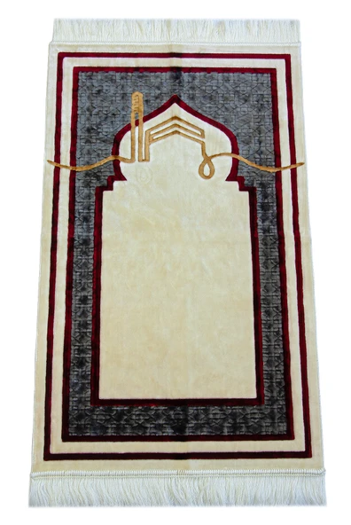 Kabe Detaylı Lüks Kaymaz Tabanlı Kadife Seccade - Resim 2