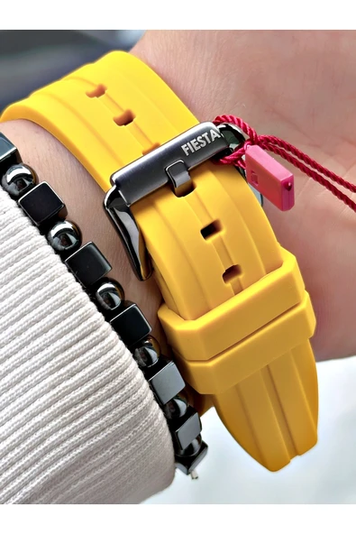 Fiesta Sarı Renk Kare Model Çelik Kasa Garantili Business Erkek Kol Saati + BİLEKLİK - Resim 5