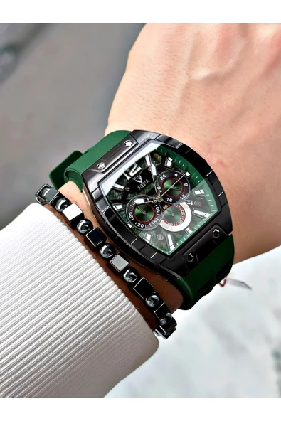 Fiesta Yeşil Renk Silikon Fonksiyonlu Çelik Kasa Business Erkek Kol Saati + BİLEKLİK - Resim 2