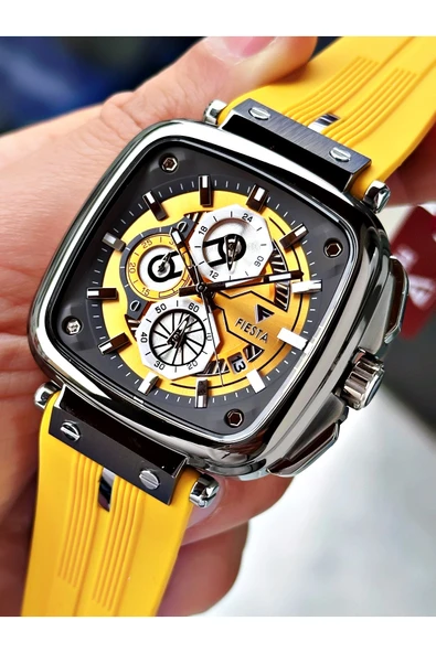 Fiesta Sarı Renk Kare Model Çelik Kasa Garantili Business Erkek Kol Saati + BİLEKLİK ürün görseli 1