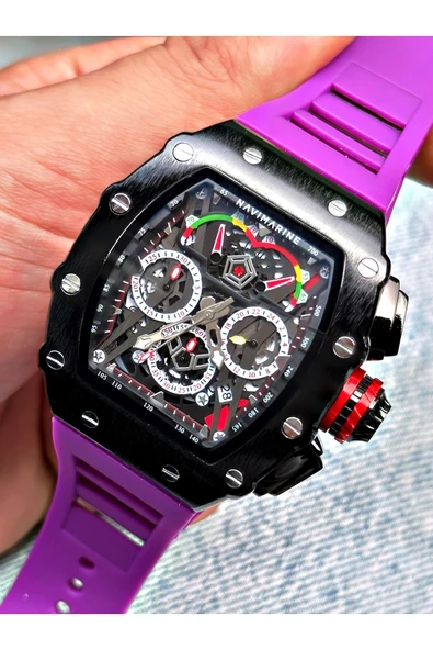 Navimarine Mor Renk Fonksiyonlu Spor Silikon Kare Erkek Kol Saati + BİLEKLİK HEDİYELİ ürün görseli 1