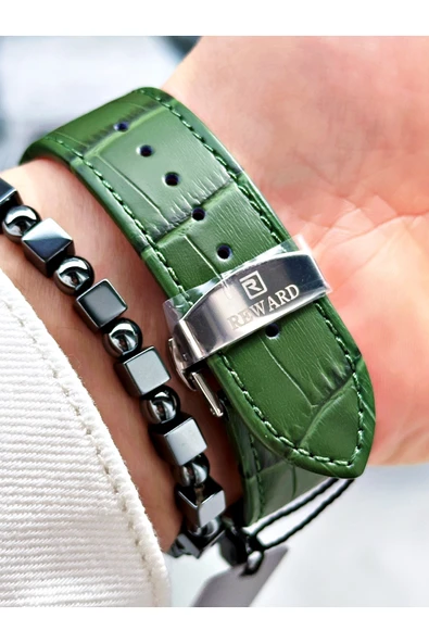 Reward Yeşil Renk Çelik Kasa Fonksiyonlu Business Deri Kordon Erkek Kol Saati + BİLEKLİK - Resim 4