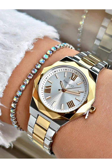 Ferrucci Altın Gold Renk Çelik Kordon Yıldız Model Kadın Kol Saati + BİLEKLİK ürün görseli 1