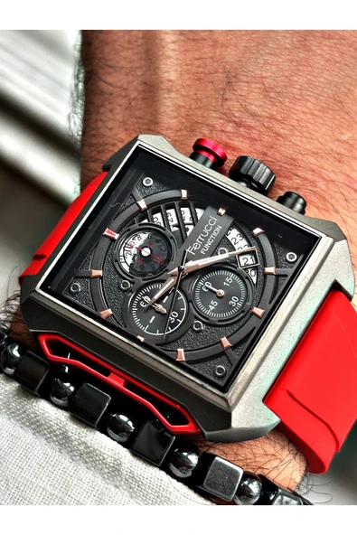 Ferrucci Kırmızı Renk Fonksiyonlu Spor Silikon Erkek Kol Saati + BİLEKLİK HEDİYELİ ürün görseli 1