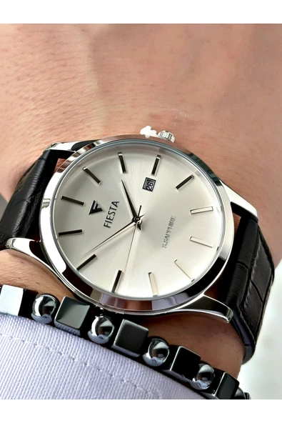 Fiesta Siyah Renk Klasik Sade Model Çelik Kasa Erkek Kol Saati + BİLEKLİK ürün görseli 1