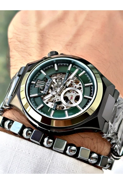 Reward Siyah Renk Çelik Kasa kordon  Mekanizma Lüx Erkek Kol Saati + BİLEKLİK - Resim 2